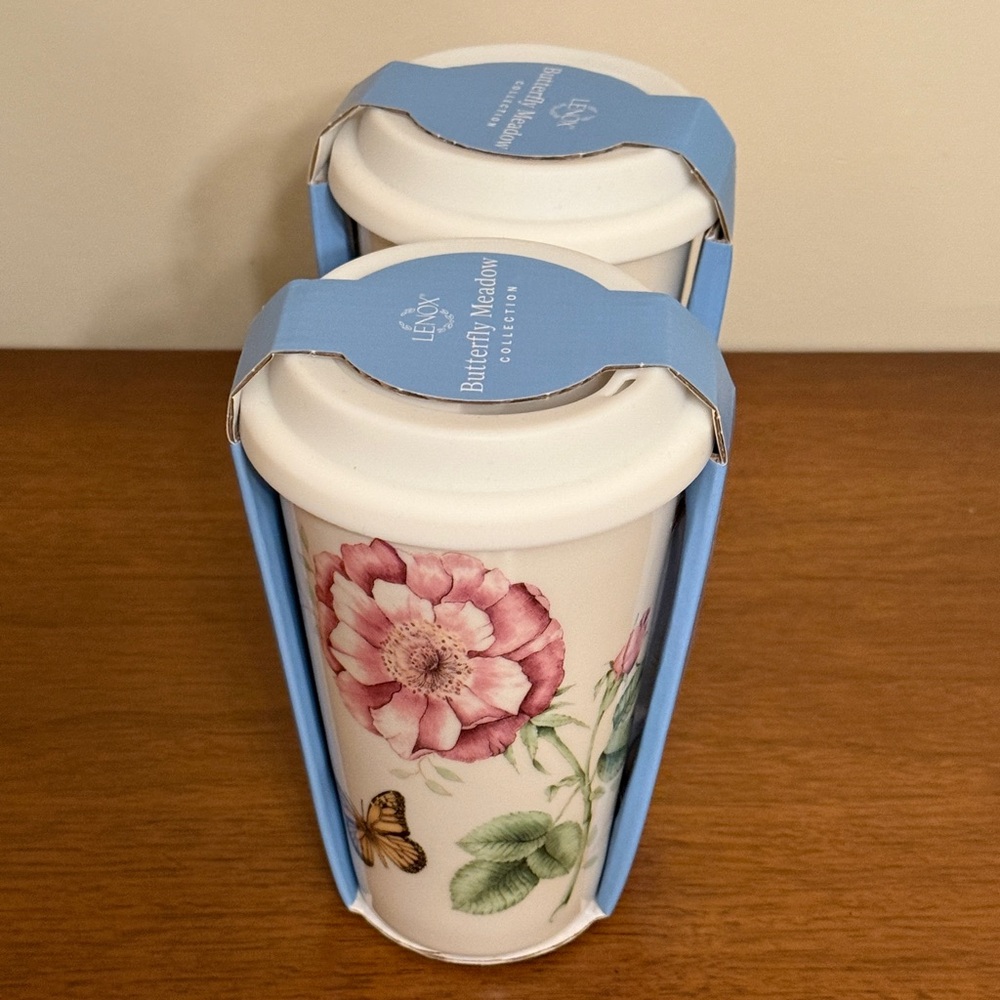Set of 2: LENOX Butterfly Meadow Thermal Travel Mug, 10 oz Each, Silicone Lid - Picture 7 of 7